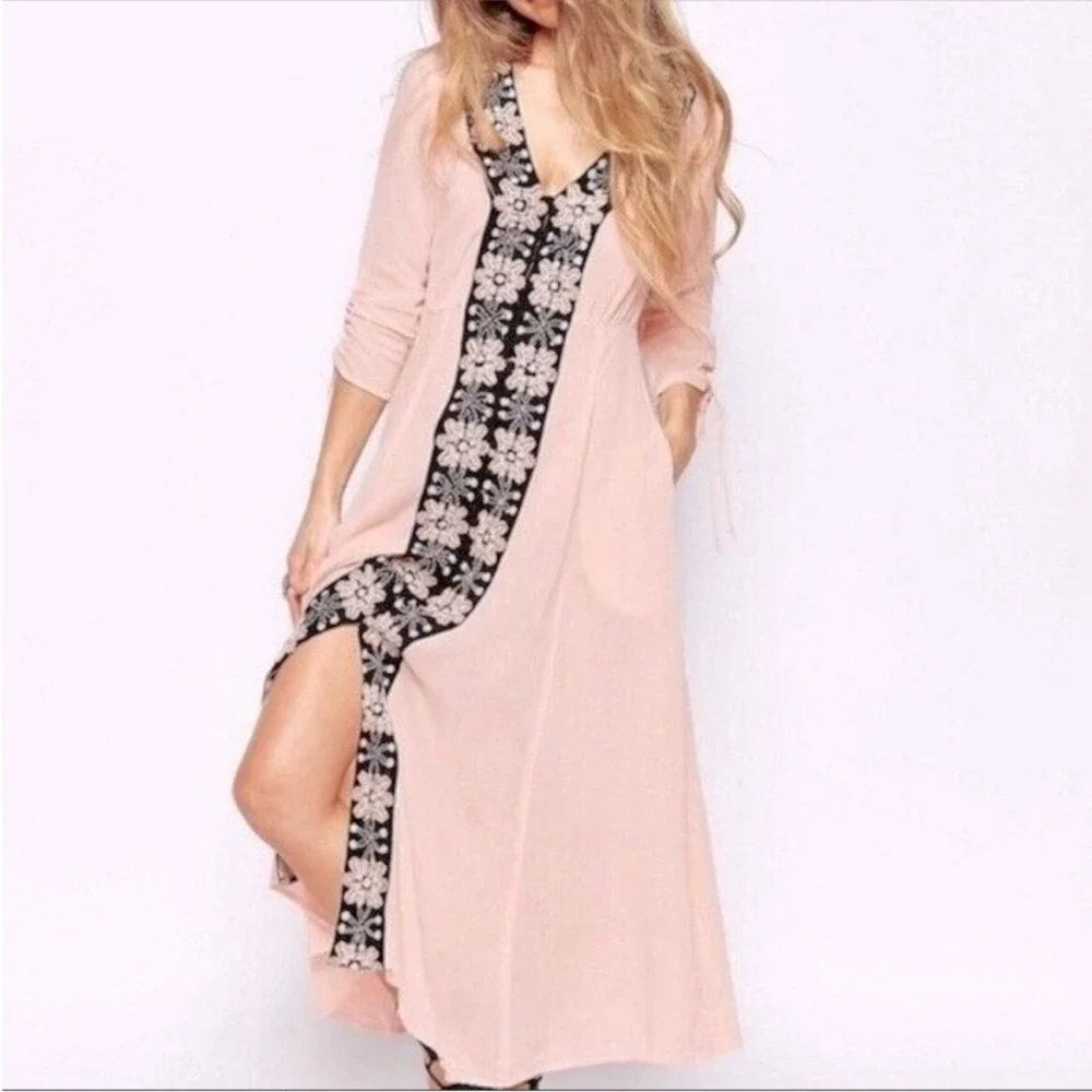 Free People Journey to the Horizon Maxi‎ Dress 4 pink boho hippie embroidery